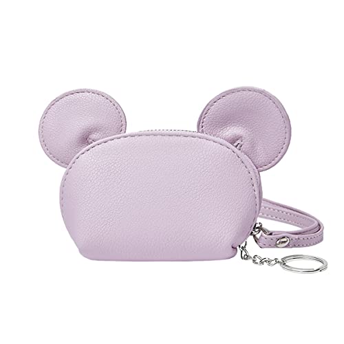 Cute Mouse Ears Mini Zipper Coin Purse Wallet With Keychain & Wristlet For Women Teen Girls (Purple) #TOP20
