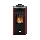 STUFE A PELLET ITALIA   Mod. Siberia New 18 KW, Poêle à pellet, ventilé, Réchaud jusqu'à 160 m², 5 niveaux de puissance, 5 vitesses de ventilation, programmable (Rouge)