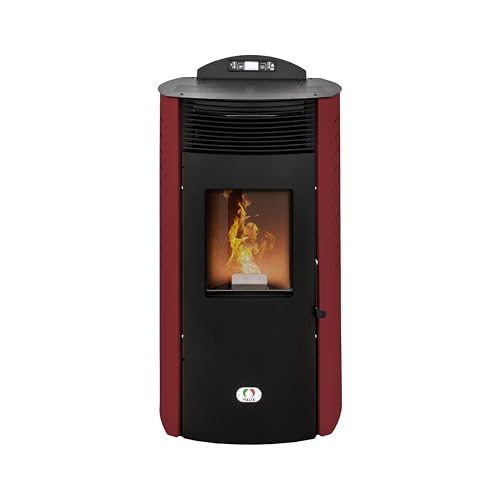 STUFE A PELLET ITALIA - Siberia New 18Kw - Estufa de pellets de aire ventilado, eficiencia 91%, calentador 180m², autonomía 30H, 5 velocidades y potencias, programable, garantía 24 meses, color rojo