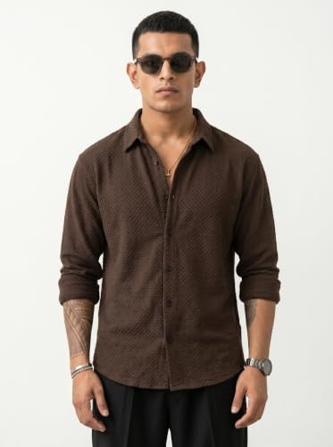 Image of Men's Casual Button Down Shirts Long Sleeve Cotton Bland Shirt Fashion Textured Beach Summer Shirt