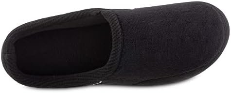 isotoner Men's Microterry and Waffle Travis Slip-On Hoodback Slipper, Black, 13-14 | Image 2