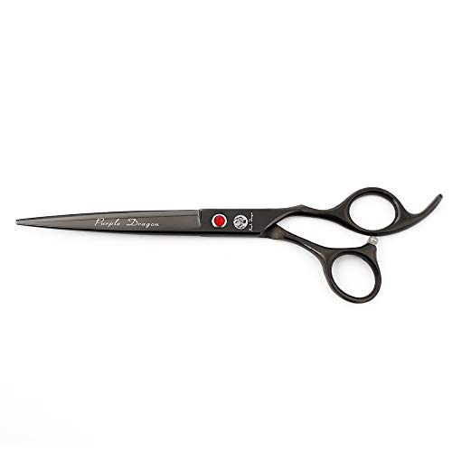 Image of Purple Dragon 7.0 inch Rhinestone Decoration 3PCS Pet Grooming Scissors Dog Hair Cutting & Thinning Shears Set (Bright Black)