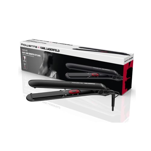 Rowenta SF161L x Karl Lagerfeld Easyliss Haarglätter, Ein-Knopf-Bedienung, Keramik-Turmalin-Beschichtung, bewegliches Platten-System, Straight & Curl-Funktion, konstante 200°C, Schwarz/Rot, 1 Stück
