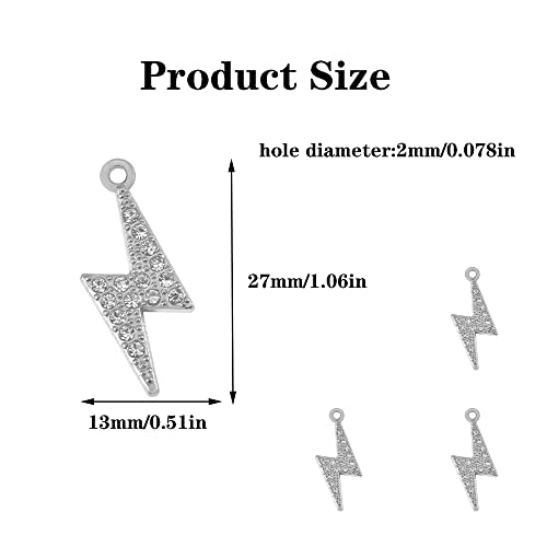 Lihan1028 40Pcs Rhinestone Lightning Charm Pendant Alloy Lightning Bolt Charm Bracelet Necklace Earrings Diy Jewelry Making Supplies (Silver) #TOP1