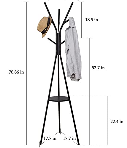 Cjmm Coat Rack, Free Standing Coat Rack With Shelf, Hat Rack And Bag Storage Rack, Modern Tree Coat, Stand Rack For Bedroom & Living Room,17.72" Wx17.72 Dx70.87 H (Black) #TOP2