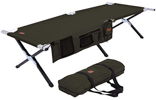 Tough Outdoors Camp Cot [Large] with Free Organizer & Storage Bag - Military