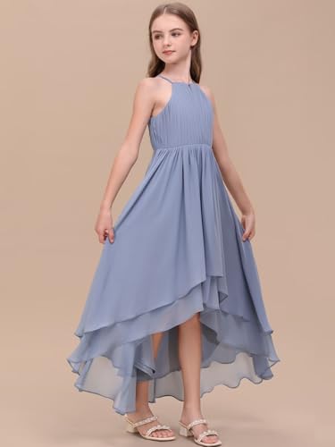 Junior Bridesmaid Dresses for Wedding Chiffon Flower Girl Dress Fancy A-Line Halter Sleeveless High Low Party Gown3