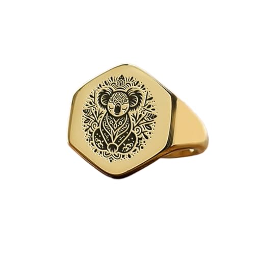 Bague koala hexagonale en argent sterling 925 plaqué or LK_PDR_01125