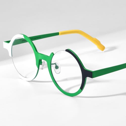 Image of FONEX Colorful Pure Titanium Glasses Frame Women Retro Round Eyeglasses