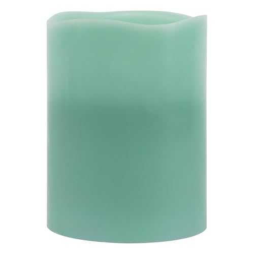Image of Northlight Flameless LED Lighted 3-Wick Flickering Wax Pillar Candle - 8 inch - Sage Green