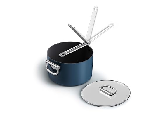 Joseph Joseph Space 23cm Non-Stick Saucepan with Lid, Folding Handle, Space-Saving Induction & Oven Safe Ceramic Pot