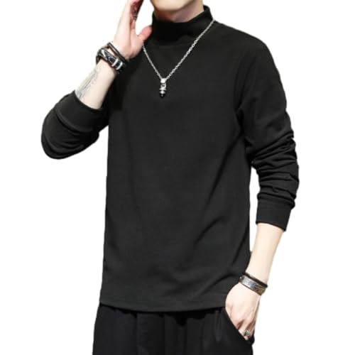 Men Casual T-Shirt Business Classic Men Polo Shirt Men Mode Shirt All-Match Comfortable Men Longsleeve Shirt M-Black XXL