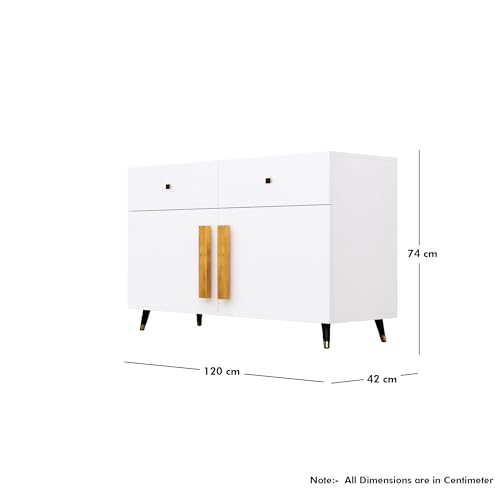 Image of Bniture Storage Cabinet Wooden for Living Room Sideboard with 2 Drawer and 2 Door | Multipurpose Storage Organizer Chest of Drawer Cabinet for Home Hallway Drawing Room Bedroom Kitchen | Frosty White