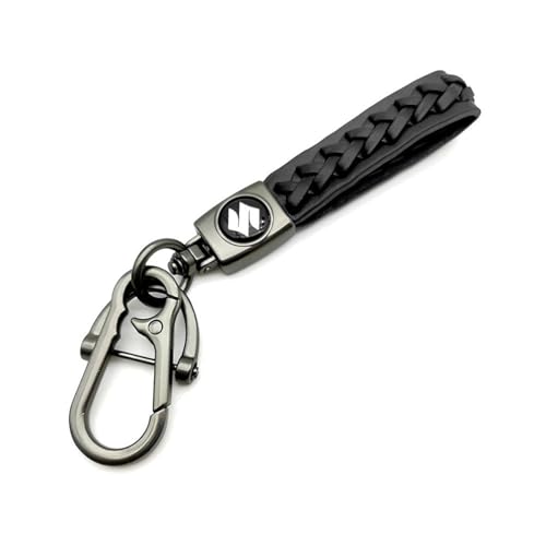 MELDBUPO Leather Car Keychain Motorcycle Woven Strap Braided Rope Key Chain for Suzuki Car Auto Accessory Key Ring with 360 Degree Rotatable D-ring and Screwdriver