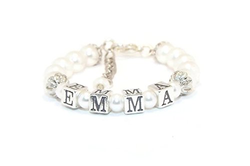 Baby Girl Pearl Name Bracelet Personalized Baby Shower Gift Christening Baptism First Communtion