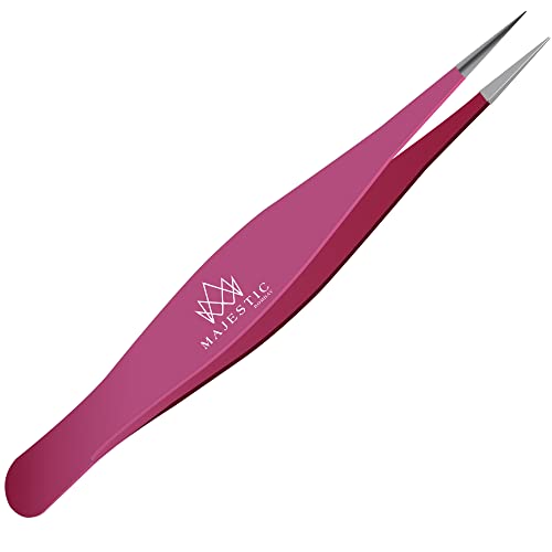 Fine Point Tweezers for Women and Men – Splinter, Ticks, Facial or Chin Hair, Brow and Ingrown Hair Removal – Sharp, Needle Nose, Stainless Steel, Surgical Tweezers Precision Pluckers Majestic Bombay