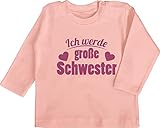 Baby Langarmshirt Baby Shirt Langarm - Geschwister Bruder und Schwester - Ich werde große Schwester - 6/12 Monate - Babyrosa - große Schwester 2023 größe 80 - BZ11