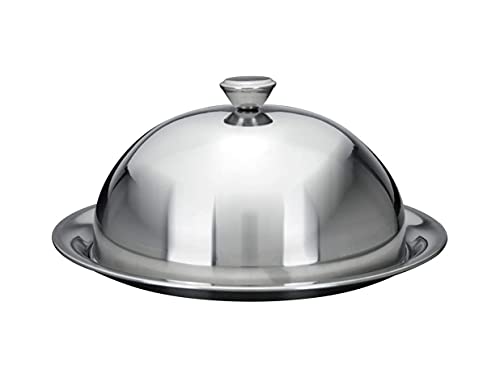 Spetebo Speiseglocke mit Teller aus Edelstahl - Ø 24 cm - Käseglocke mit Servierteller Tellerglocke Servierhaube Servierglocke