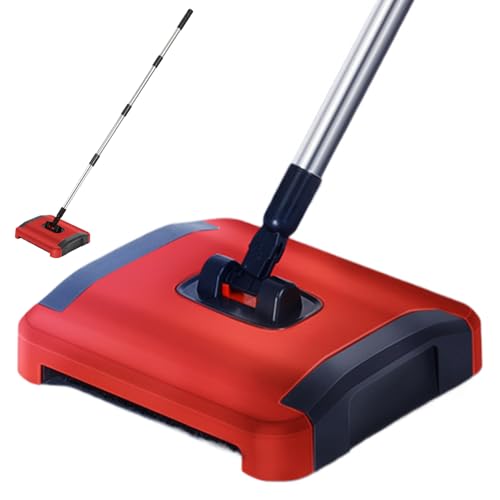 CNAFGBGG Barredora de alfombras Manual 3 cepillos rodantes Barredora de Piso Cepillo para alfombras con Ruedas y contenedor de Basura Limpiador Desmontable de 43 Pulgadas para residuos de Polvo de p.