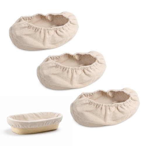 Set de 3 paños de lino ovalados para fermentación del pan, 25 x 15 x 8 cm, para banneton, banneton para pan y banetones para pan; perfectos con masa madre, al estilo sourdough starter kit