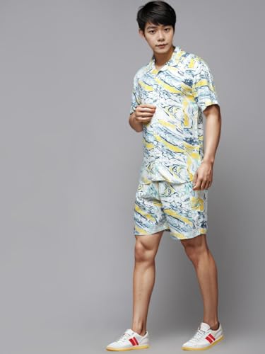 Image of Rigo Men's Rayon Printed Relaxed Night Suit Set Casual Co-Ords Set|Shirt And Short Set