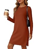 FREEOAK Plus Size Fall Dresses for Women 2025 Casual Long Sleeve Dress Trendy Travel Airport Outfits Burnt Orange with Pockets 2X-Large