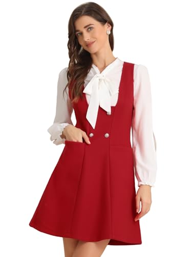 Allegra K Halloween Pinafore Dress for Women's Double Breasted Decor A-Line Overalls Dresses Small...