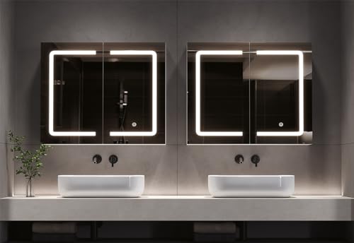 Miniatura 9 de Dictac Armario Con Espejo De Baño Con Iluminación Y Enchufe, Armario De Doble Puerta Con Espejo, 70 X 16 X 60 Cm, Armario Colgante, Espejo De Baño, 3 Temperaturas De Color Regulable, Color Blanco