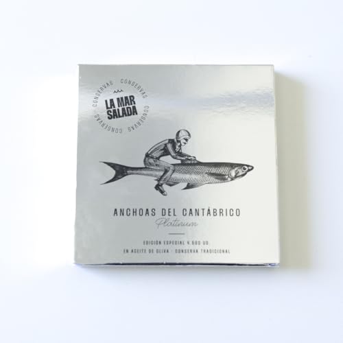 LA MAR SALADA, Serie Platinum Anchoa del Cantábrico, Elaborada en Santoña, en Aceite de Oliva, Lata de 110 grs de 12 filetes