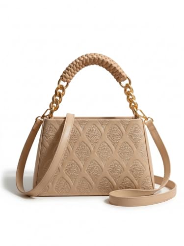 Image of LIKE STYLE Women's Embossed PU Sling Bag | Dual Compartment Shoulder & Crossbody Bag with Braided Handle | Stylish Handbag for Office & Casual Use | Durable Material