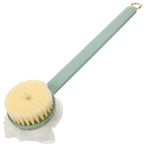Beavorty Cepillo de Ducha Mango Largo y Malla para Espuma, Cepillo Corporal Exfoliante Verde para Limpieza Profunda y Masaje, Herramienta Práctica para Baño y Cuidado Piel