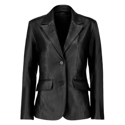 Women's Leather Blazer Soft Genuine Lambskin Two Button Coat Jacket/Women's Leather Jacket Black