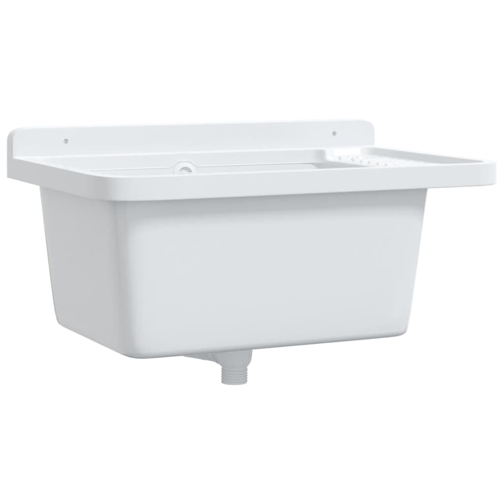 Évier Mural en Résine, Évier pour Buanderie Garage Lavabo Bac de Lavage Extérieur blanc 60x40x28 cm résine