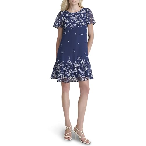 Image of DKNY Women's Flutter Sleeve Ruffle Hem Shift Mini Dress