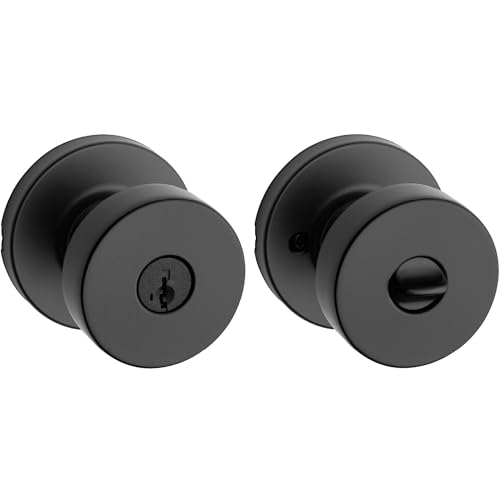 Image of Kwikset Pismo Front Door Knob with Lock and Key, SmartKey, Matte Black