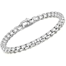 VNOX Box Chain Bracelet for Men Women - Simple Metal Mens Bracelets Square Rolo Link Round Box Chain Black Stainless Steel Bracelets Jewelry Gifts for Boyfriend