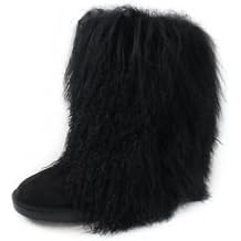 QMFUR Women fluffy Fur Boots Furry Boots Ladies Wool Warmer Plush Snow Boots Winter