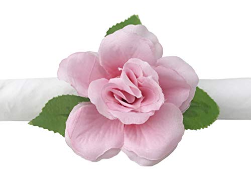 Fennco Styles Handmade Rose Decorative Napkin Rings, Set of 4 - Pink Flower Napkin Holders for Dining Table, Banquets, Wedding, Holiday Decor and Special Events