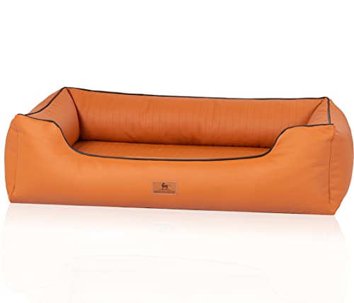 Knuffelwuff orthopädisches Hundebett aus Kunstleder Lovelock M-L 85 x 63cm Rusty - Abnehmbarer Bezug - leicht zu reinigen - für große, mittelgroße und kleine Hunde