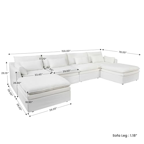 Image of WJShome Modular Sectional Sofa, Deep Seat U-Shaped Cloud Couch with Water-Resistant & Stain-Resistant Fabric, Removable Washable Covers,Modern Sleeper Sofa for Living Room, Apartment, White