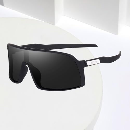 Image of Non Polarized Mirrored Oversized Sports Sunglasses for Men Women, Outdoor Cricket Cycling Hiking Fishing Running Driving Baseball UV 400 Protection Anti Glare Goggles (BLACK)