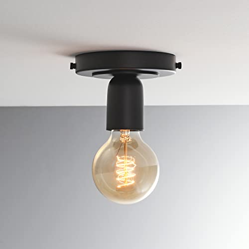 Image of BRIGHTTIA Luna Uno 1-Light Wall Sconce - Mid Century Industrial Modern Flush Mount Fixture for Wall & Ceiling - Minimalist Lamp for Bathroom and Small Spaces - Matte Black (BC0026-1B)