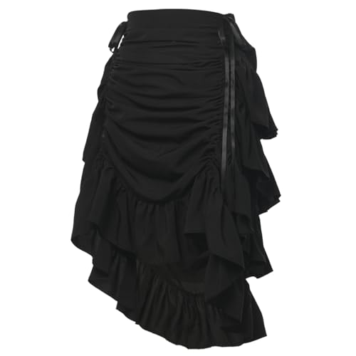 Image of GRACEART Women's Steampunk Skirt Adjustable Ruffle Gothic Vintage Long Skirts Halloween Medieval Vampire Pirate Dress