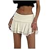 MakeMeChic Women's Cute Mini Skirt Tiered Layer Ruffle Sheer Flared Rave Party Going Out Skirts Beige Small