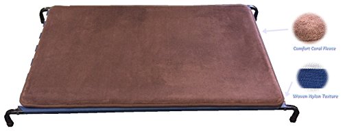 Ehomegoods Brown Coral Fleece Orthopedic Memory Foam Topper With White/Blue Waterproof Woven Meshed Nylon Durable Elevated Steel Metal Frame Pet Bed For Large To Xl Dogs Size 48''X30''X5'' #TOP2