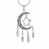 ADENLA Urnen-Halskette für Asche, Mond und Stern, Aschenschmuck, Andenkenanhänger für menschliches Haustier, Splitter