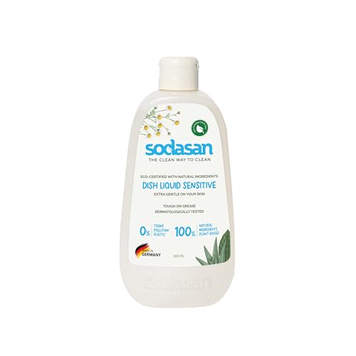 Sodasan 100% Natural Dish Liquid Sensitive 500 ml Certified Organic Fragrance-Free Gentle on Skin Powerful Plant-Based Grease Cleaner Made in Germany