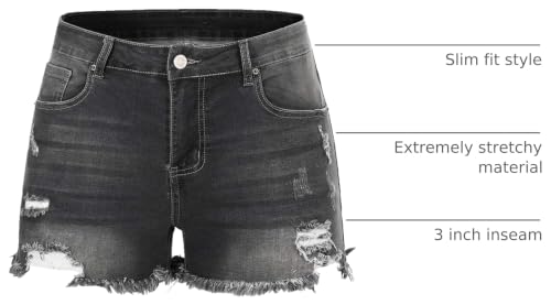 Image of THUNDER STAR Women Mid Rise Ripped Stretchy Jeans Shorts Frayed Raw Hem Casual Denim Shorts