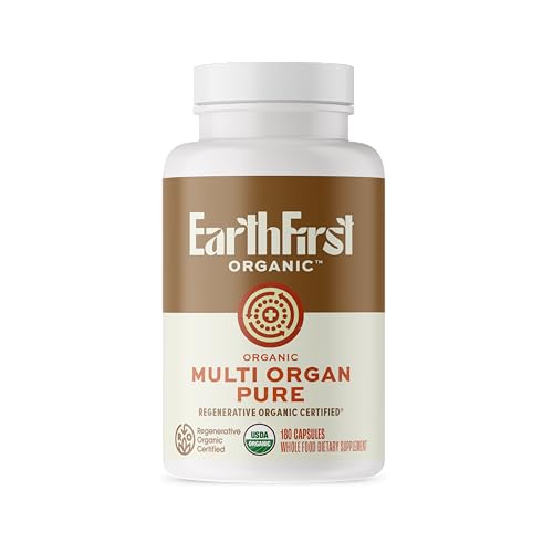 EarthFirst Organic Multi Organ Pure – Regenerative Organic Certified Grass-Fed Organ Blend – Liver, Heart & Kidney for Energy, Detox & Metabolic Support – with AB22 Probiotic – 180 Capsules