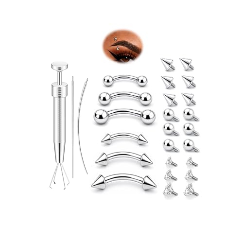 davka 14G Eyebrow Piercing Jewelry Set with Tools Stainless Steel Barbells